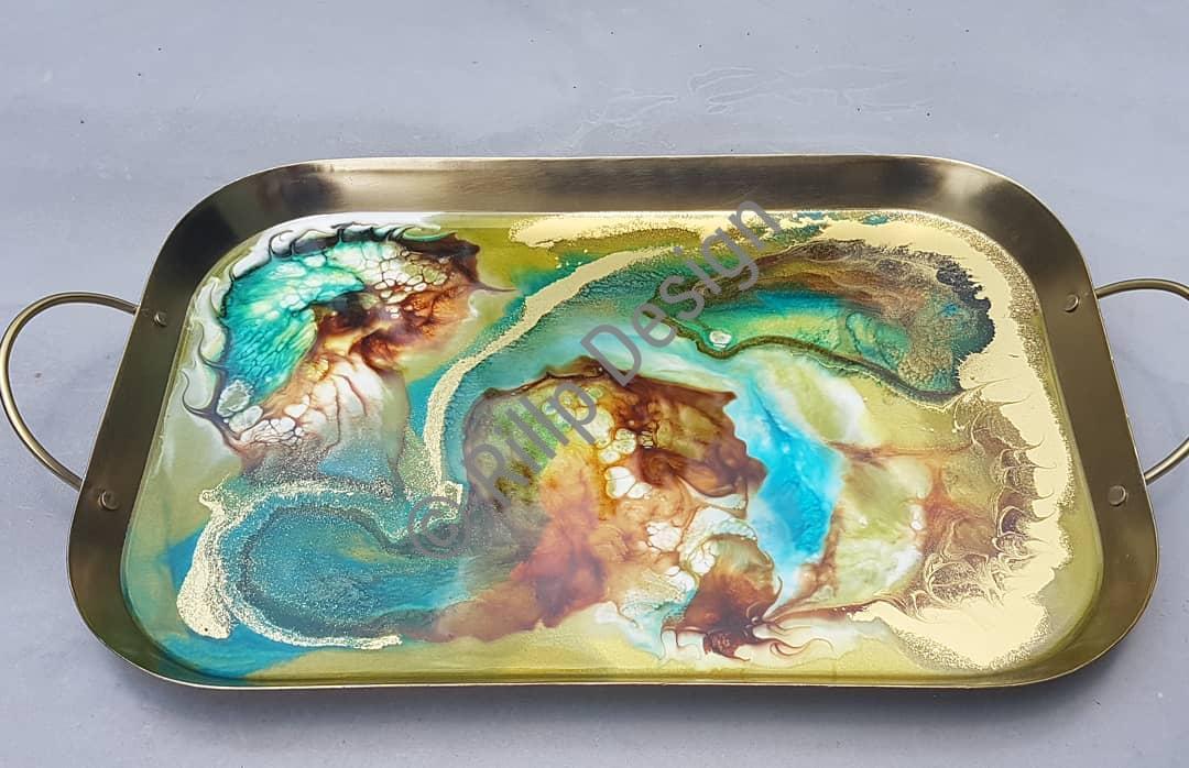 Golden Universe resin on metal tray available now @peregianbeachmarkets